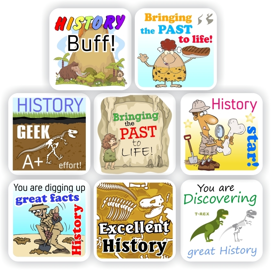 108 Stickers | History : Stone Age, Dinosaurs, Fossels, Archaeology, reward sticker for the classroom
