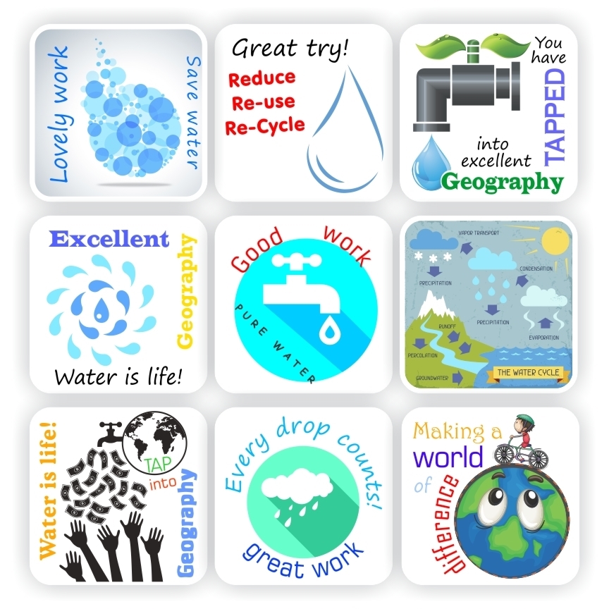 108 Geography Stickers | Water Recycle & Conservation : Making a world of a difference, reward sticker for the classroom