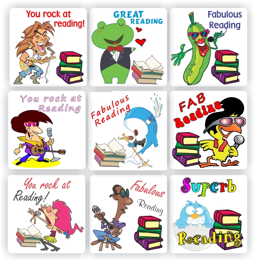 110 Teachers Reward Stickers -Frogs, Rockstar, You rock at reading ! Great Reading, reward sticker for the classroom