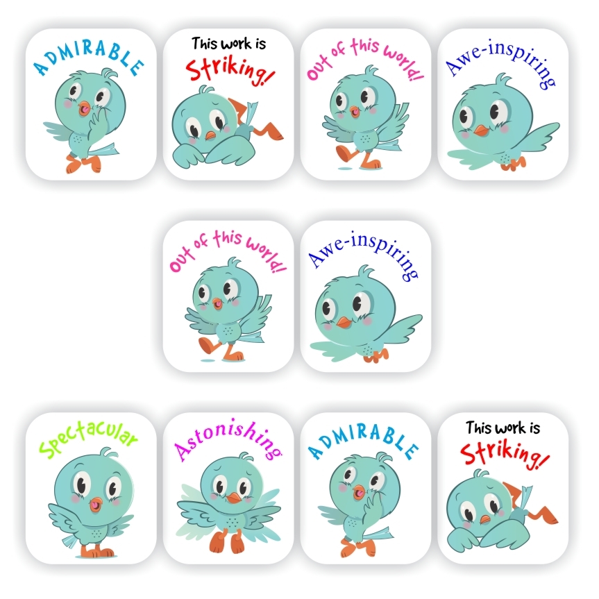 120 Teachers Reward Stickers - Birds-Impressive, Out of this world! This work is striking!, reward sticker for the classroom