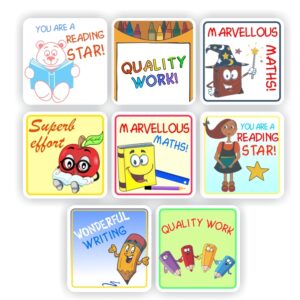 96 Teachers Reward Stickers – Crayons, Books, Pencils-You are a reading star! Marvellous Maths