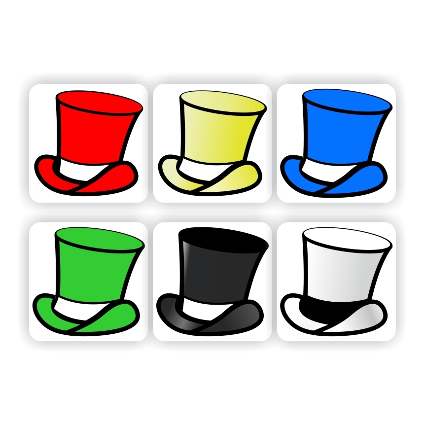 70 Teachers Reward Stickers - Thinking hat stickers-Coloured hats, red, yellow, blue, green, black, reward sticker for the classroom