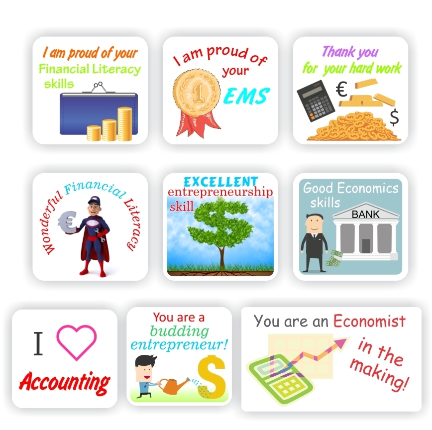117 EMS Stickers | Bank, Money symbols,Entrepreneur: Wonderful Financial Literacy, reward sticker for the classroom