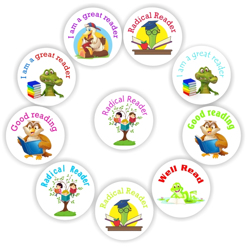 140 Teachers Reward Stickers - Owls, Books -Radical Reader, I am a great reader, reward sticker for the classroom