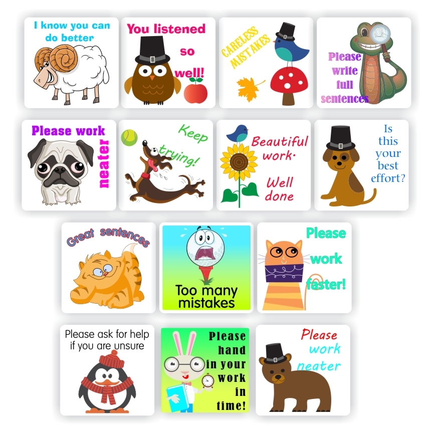 Teacher Marking Stickers — Praise & Nudges, Sheet of 70, reward sticker for the classroom