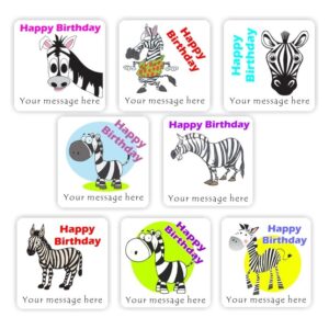 24 Happy Birthday stickers | Cute Zebras