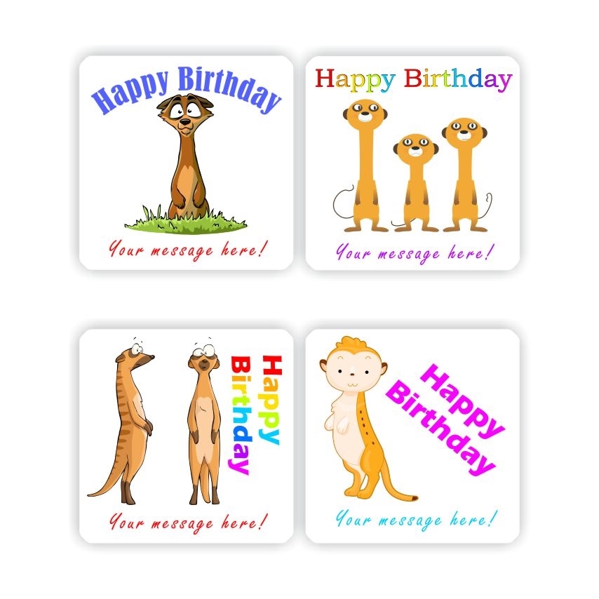 24 Happy Birthday stickers | Meerkats, reward sticker for the classroom