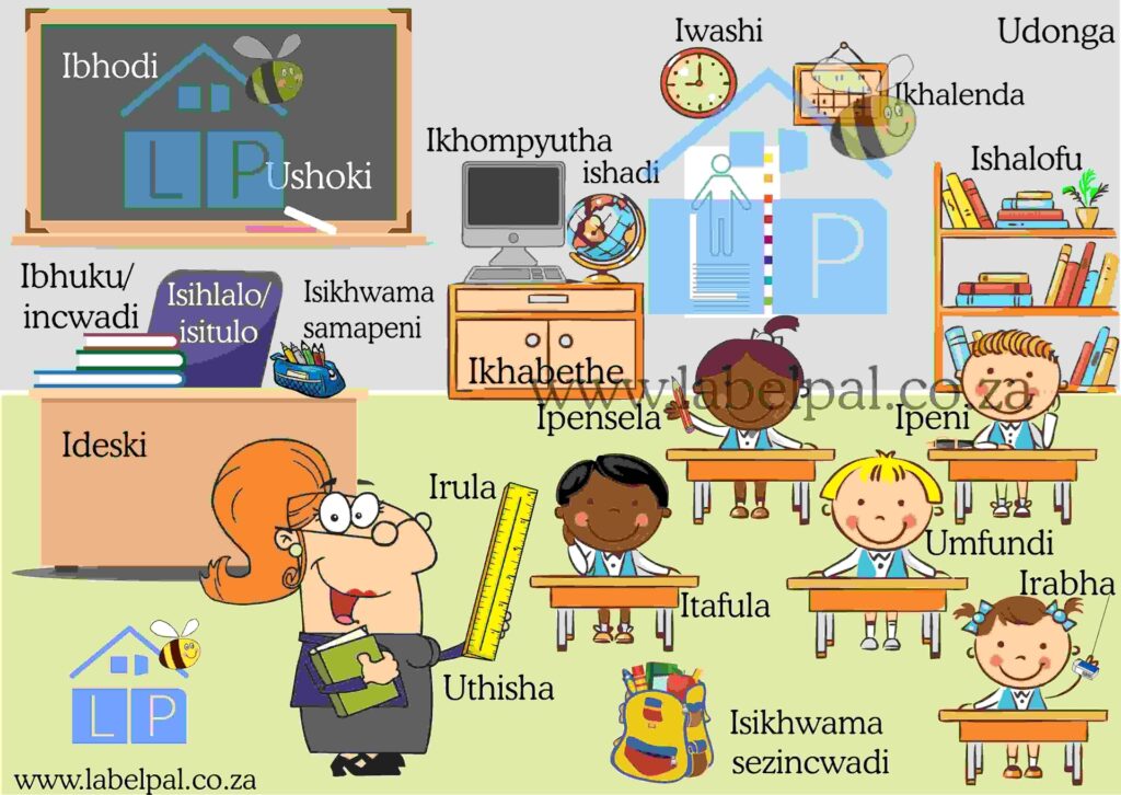 Isizulu Poster -The Classroom-with vocabulary for various parts of the classroom
