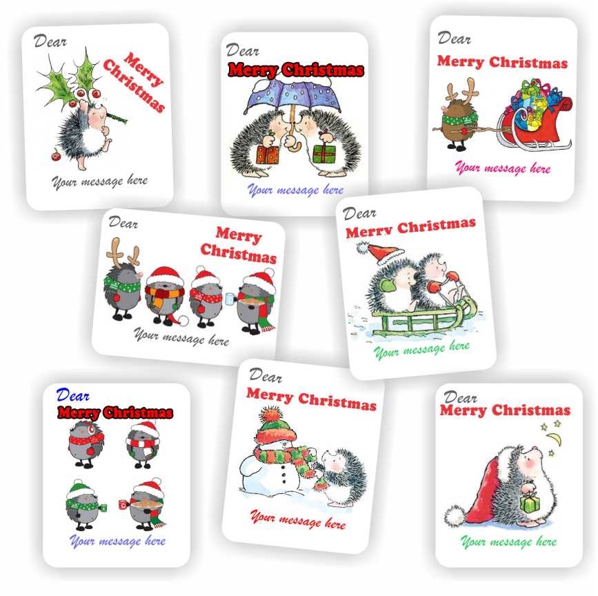 Christmas Hedgehog Message Stickers | Sledging, Sleighs & Snowmen : Dear… Merry Christmas, reward sticker for the classroom