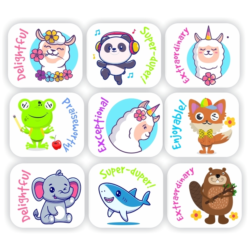 126 Teachers Reward Stickers-Llamas, Panda, Frogs- Super-dupa ! Delightful!, reward sticker for the classroom