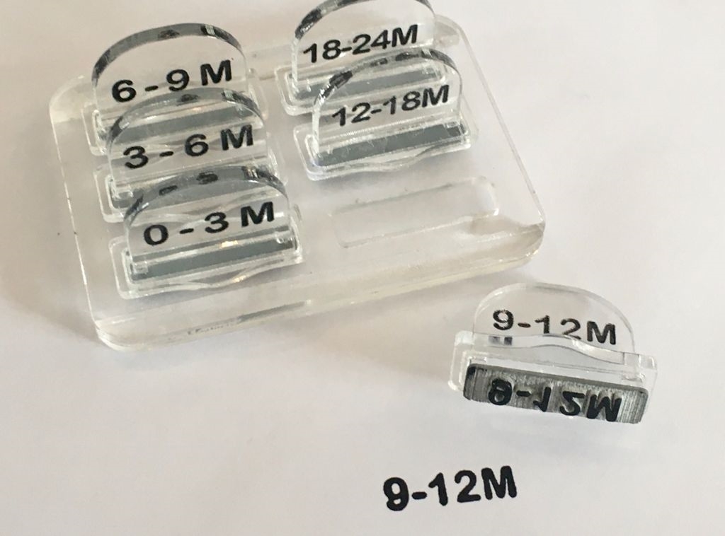 Stamper, Infant sizes, non self inking- set of 6 sizes+ Textile Ink/Pad, rubber stamp