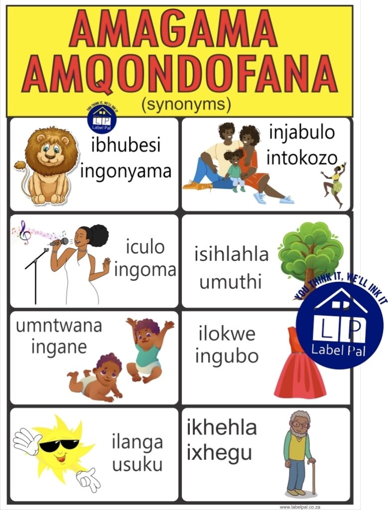 Isizulu Poster - Synonyms (Amagama Amqondofana), classroom poster