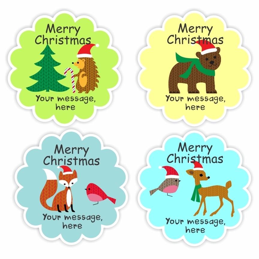 Christmas Message Stickers | Knitted Hedgehog, Bear, Fox, Robin & Deer : Merry Christmas, reward sticker for the classroom