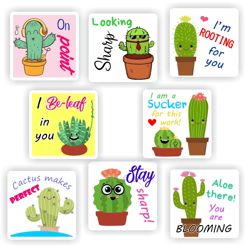 88 Teachers Reward Stickers - Cute Cactus-Looking sharp, reward sticker for the classroom