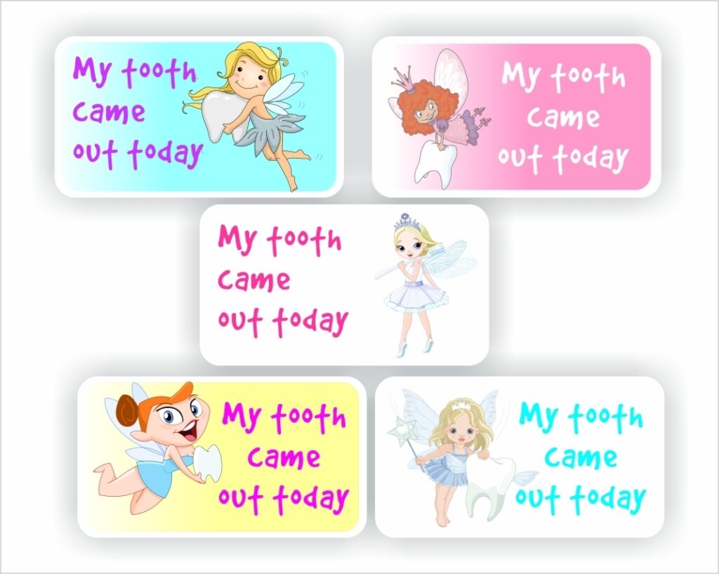 65 Teacher's reward stickers-My tooth came out today.- Tooth Fairy, reward sticker for the classroom