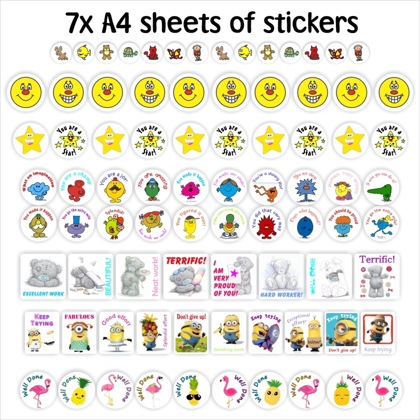 1143 x Stickers Bundle -SAVE 32% | 7 sheets -stickers (A4 pages), reward sticker for the classroom