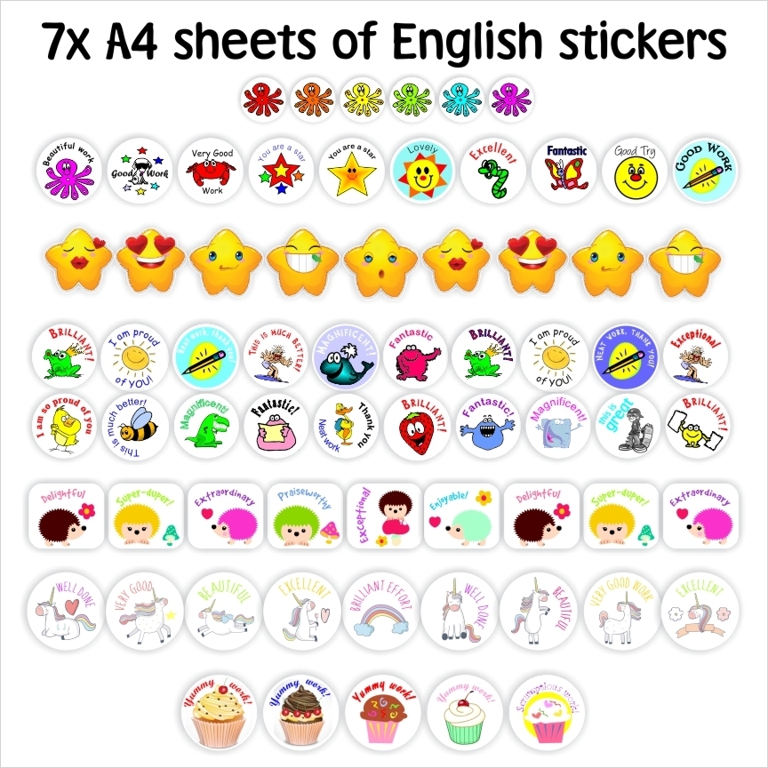 1176 x Teacher's Stickers Bundle Pack -SAVE 32% | 7 sheets -stickers (A4 pages), reward sticker for the classroom