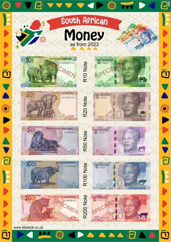 Poster South African Money (notes), classroom poster