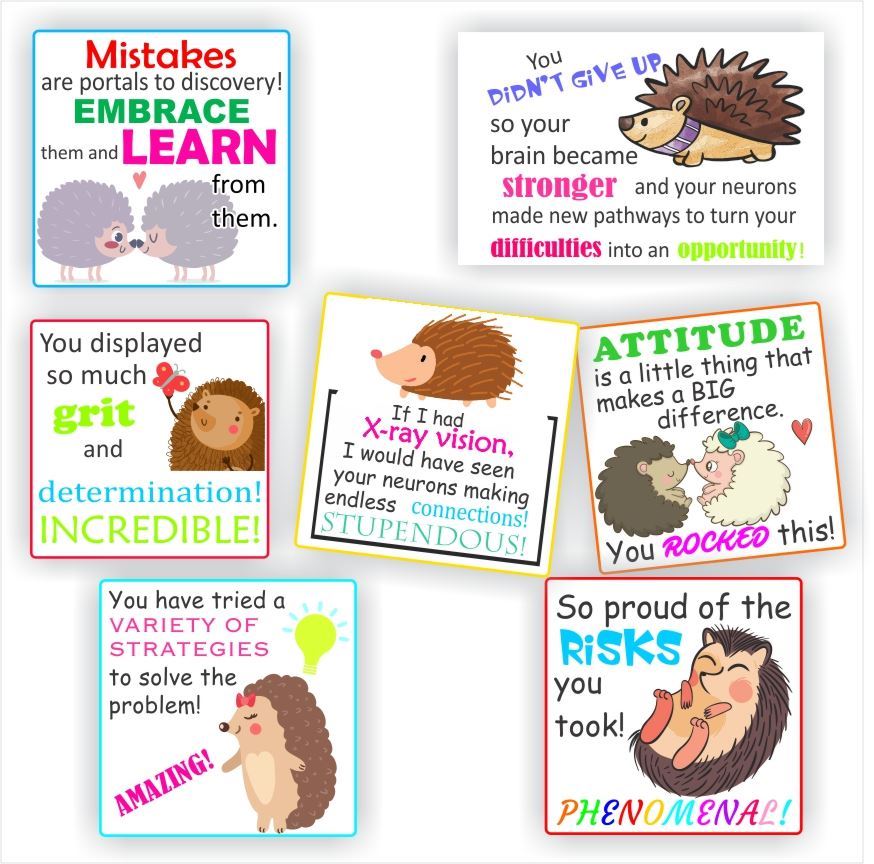 70 Growth Mindset Stickers | Hedgehogs: So proud of the risks you took! You didn give up, reward sticker for the classroom