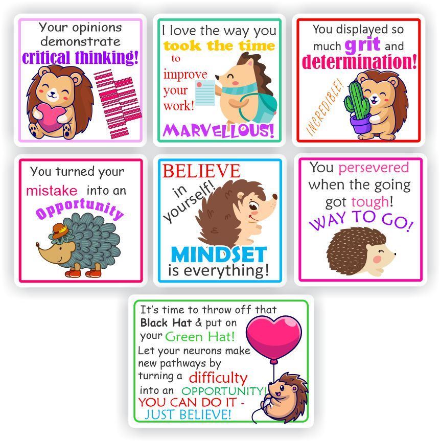 70 Growth Mindset Stickers | Hedgehogs cuddly: You turned your mistake into an opportunity, reward sticker for the classroom