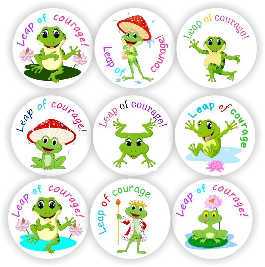 105 Teachers Reward Stickers -Frogs & Lilly pad, Leap of courage, reward sticker for the classroom