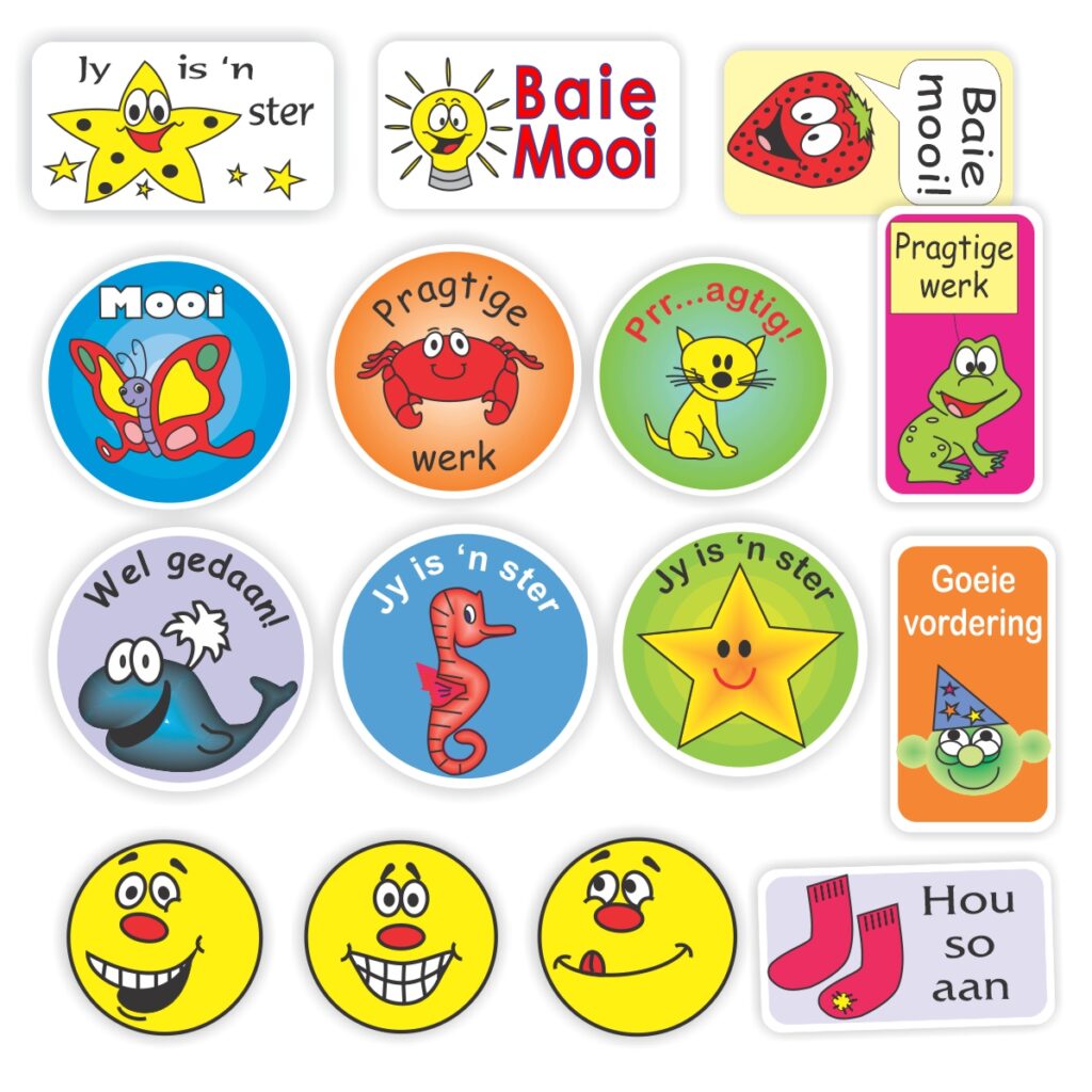 111 Afrikaans Stickers | Stars, whale, cat & Smilies : Baie mooi