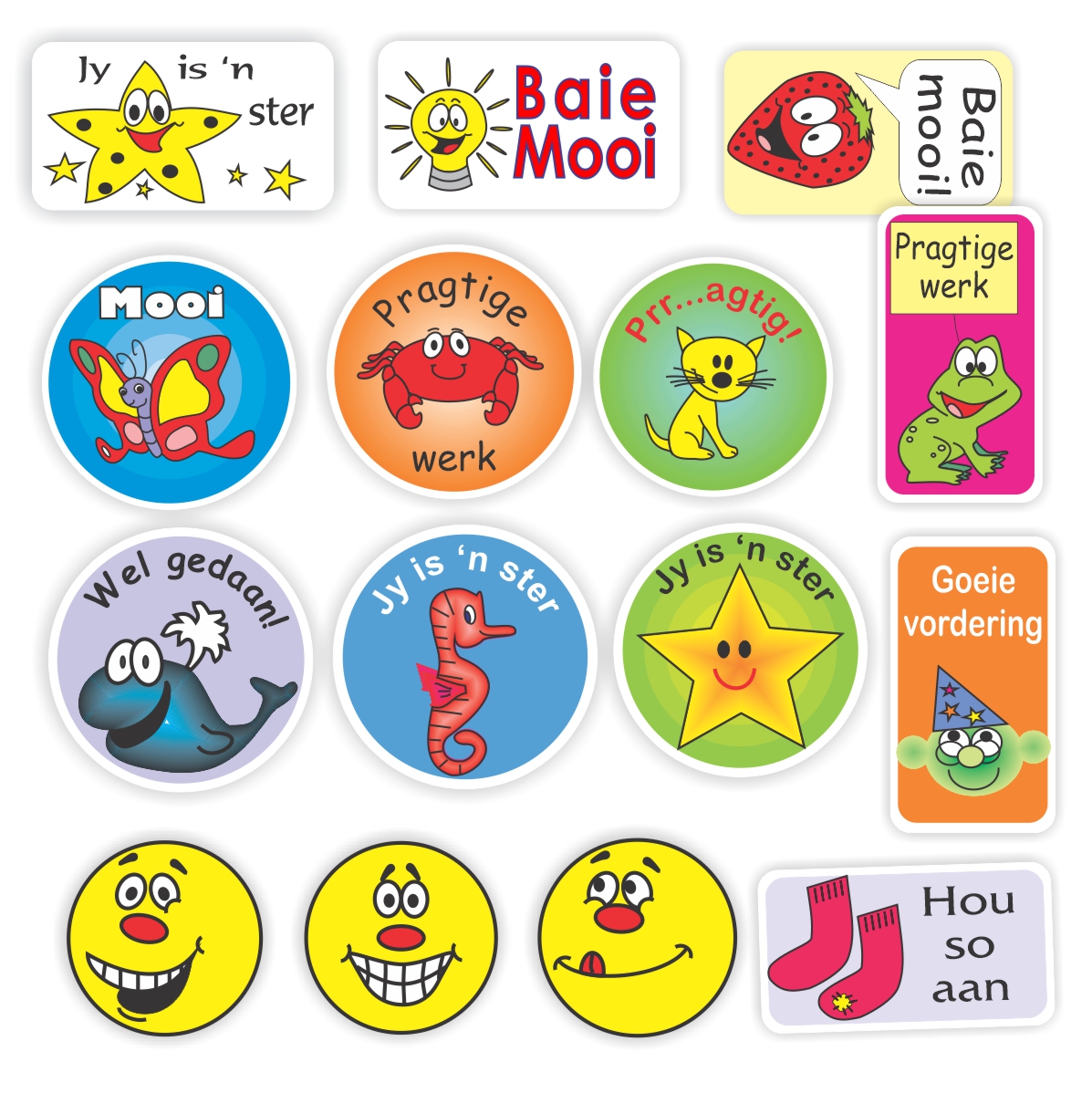 111 Afrikaans Stickers | Stars, whale, cat & Smilies : Baie mooi