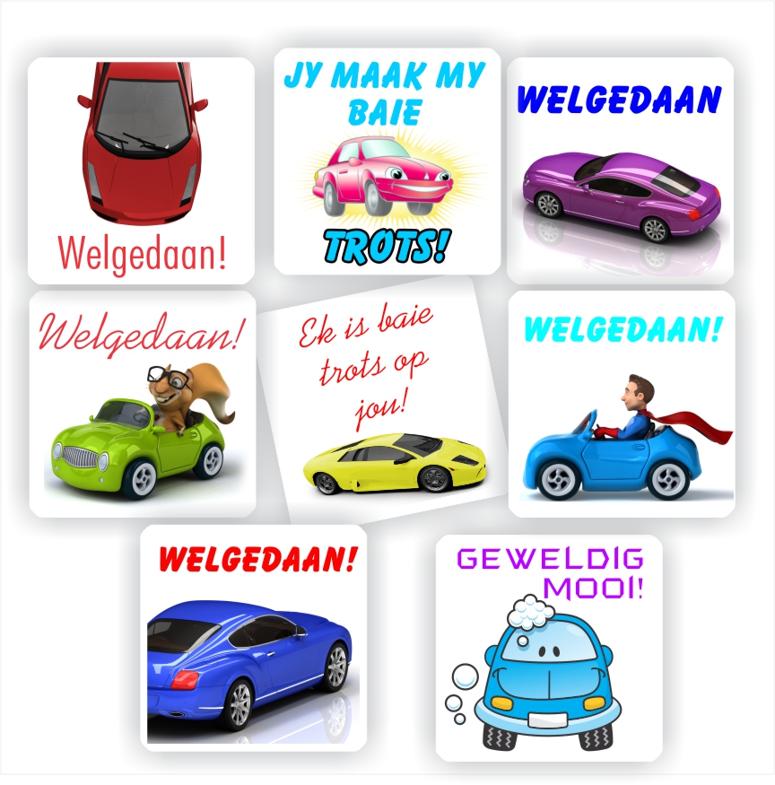 88 Afrikaans Stickers | Cars : Welgedaan!, Ek is baie trots op jou