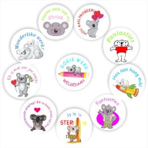 140 Afrikaans Stickers | Koalas : Goeie werk, Wonderlike werk!, Jy is ’n ster!