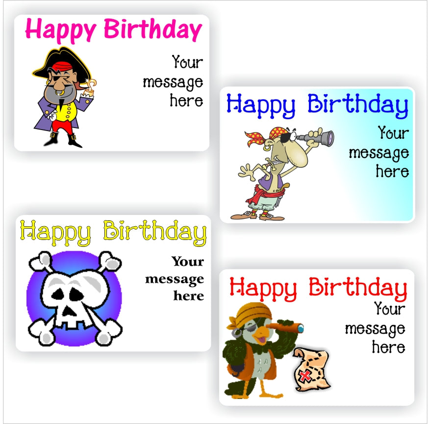 32 Happy Birthday stickers | Pirates & Skulls, reward sticker for the classroom