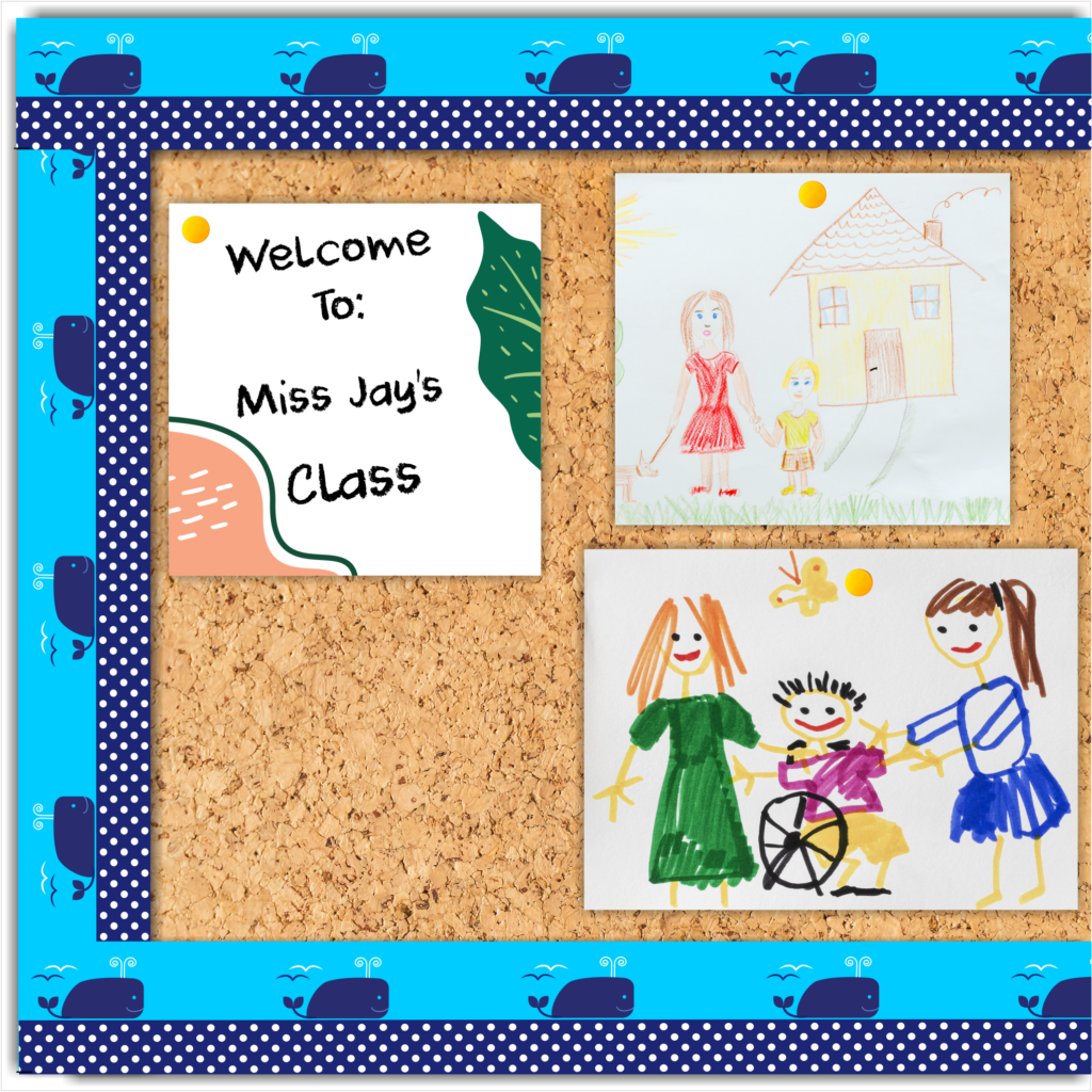 Classroom Borders — Navy Whales & Polka Dots, classroom display border