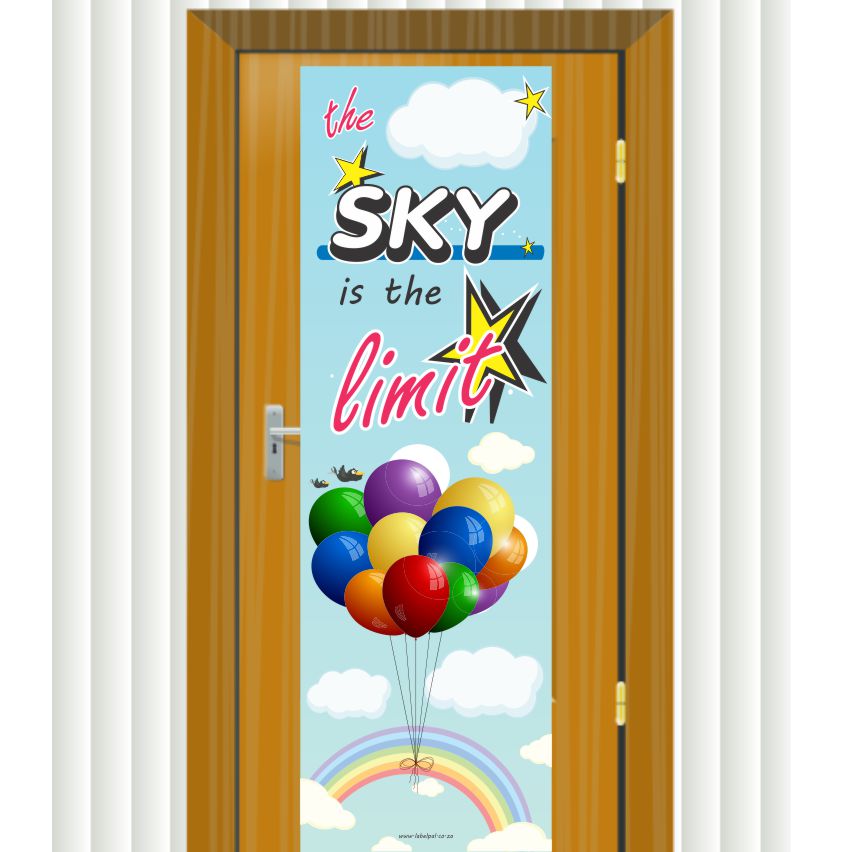 Door Banner — The Sky Is the Limit (Balloons & Rainbow), classroom door banner