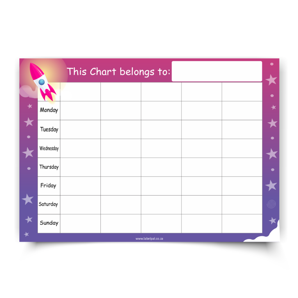Star Chart — Pink & Purple Rocket, classroom poster