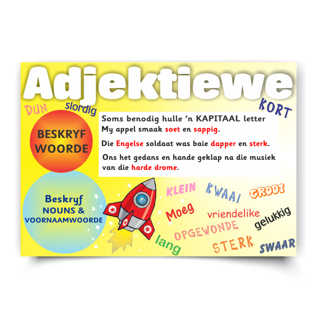 Afrikaans Poster — Adjektiewe, classroom poster