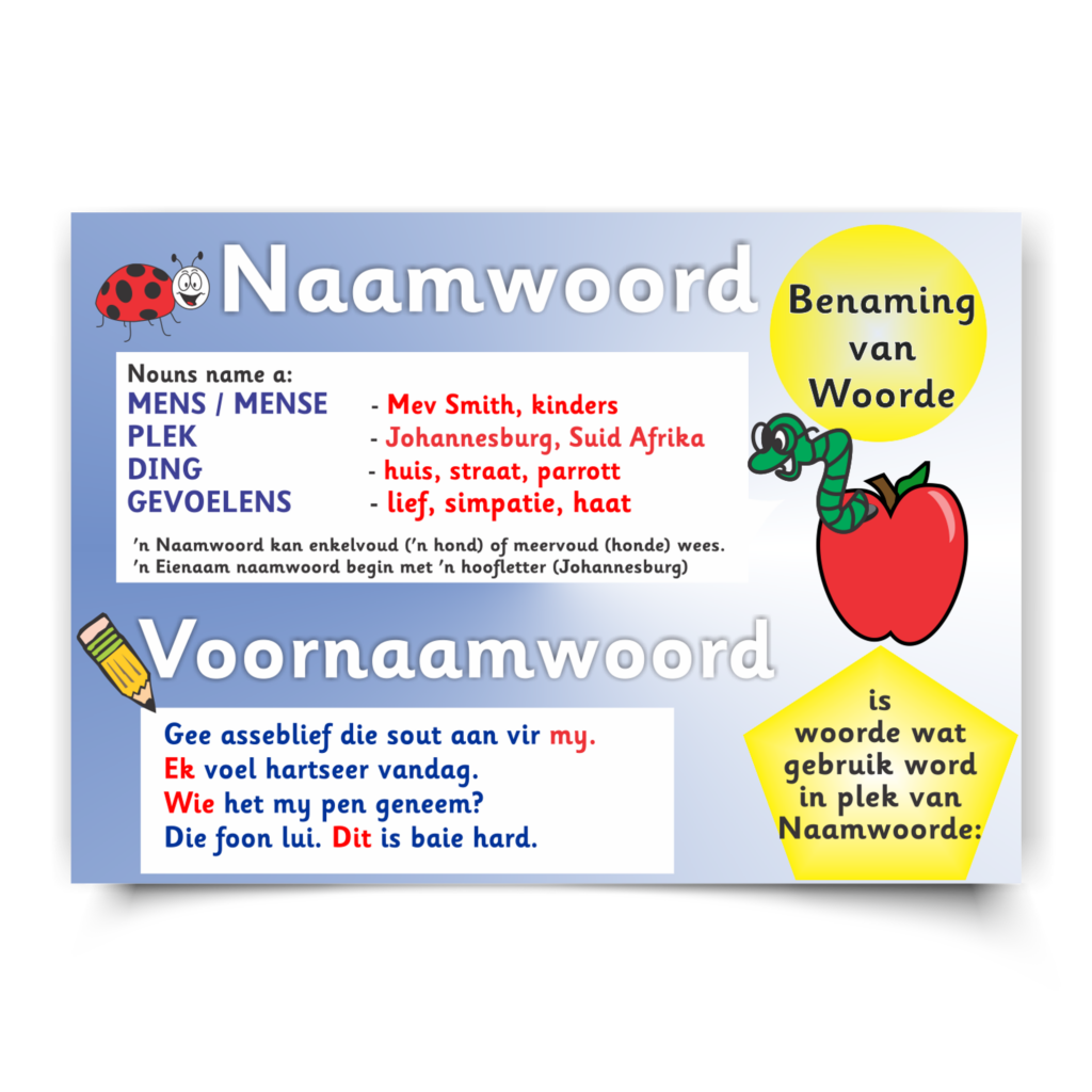 Afrikaans Poster — Naamwoorde & Voornaamwoorde, classroom poster