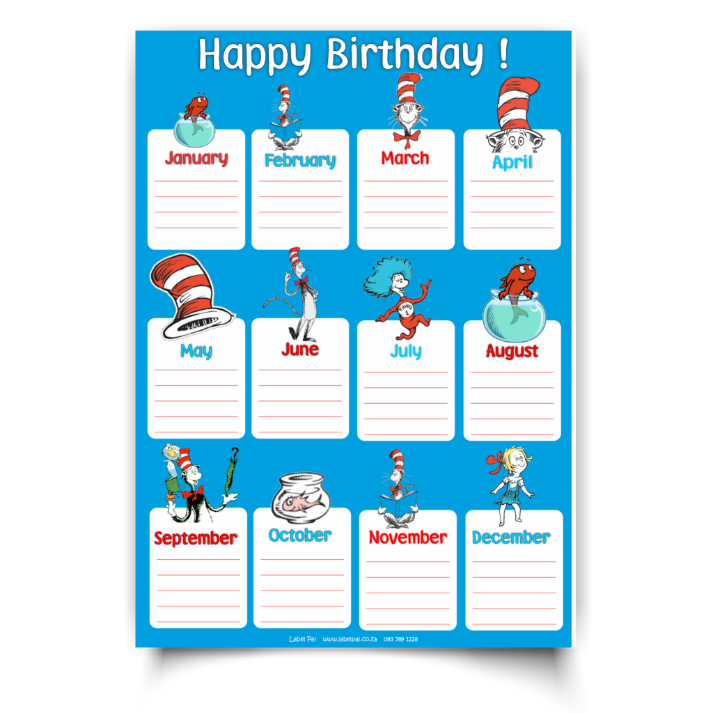 Poster | Laminated Birthday Chart | CAT IN THE HAT, classroom poster