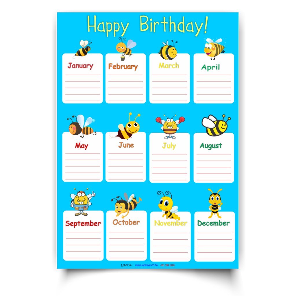 Poster | Happy Birthday, Chart Laminated: Bees, classroom poster