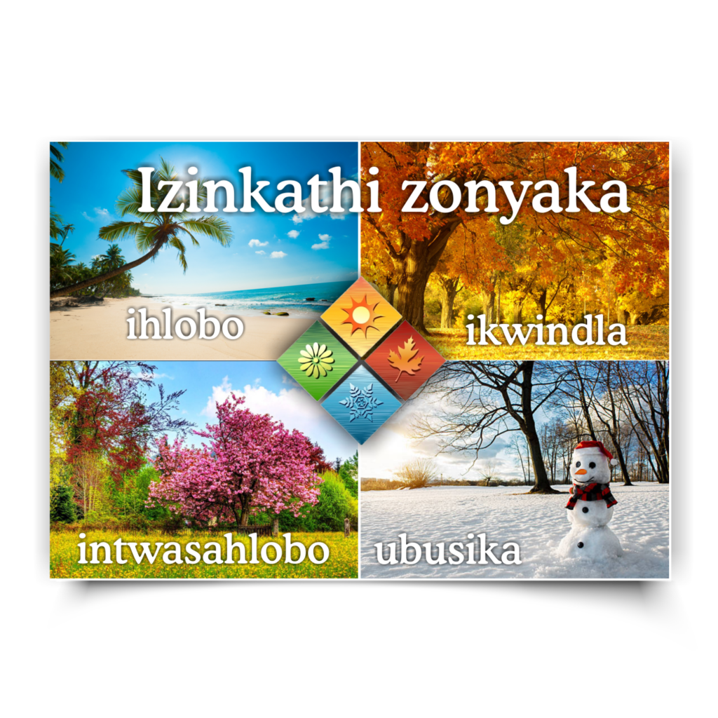 Isi-Zulu Poster |Izinkathi zonyaka .4 Seasons. Ikwindla, ubusika, intwasahlobo, ihlobo, classroom poster
