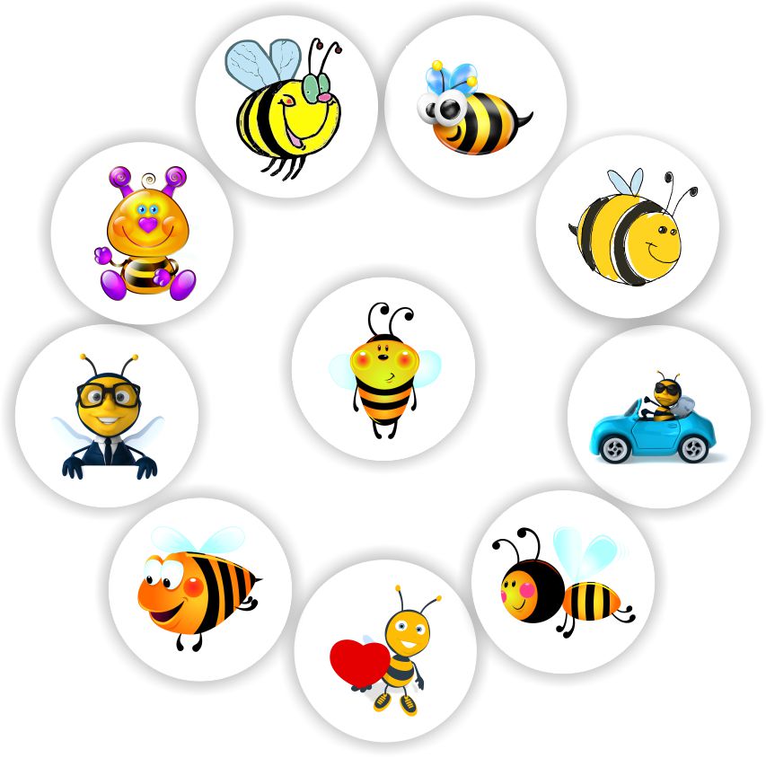Mini Bee Stickers | Bumblebees, Bee in a Car & Bee with a Heart, reward sticker for the classroom