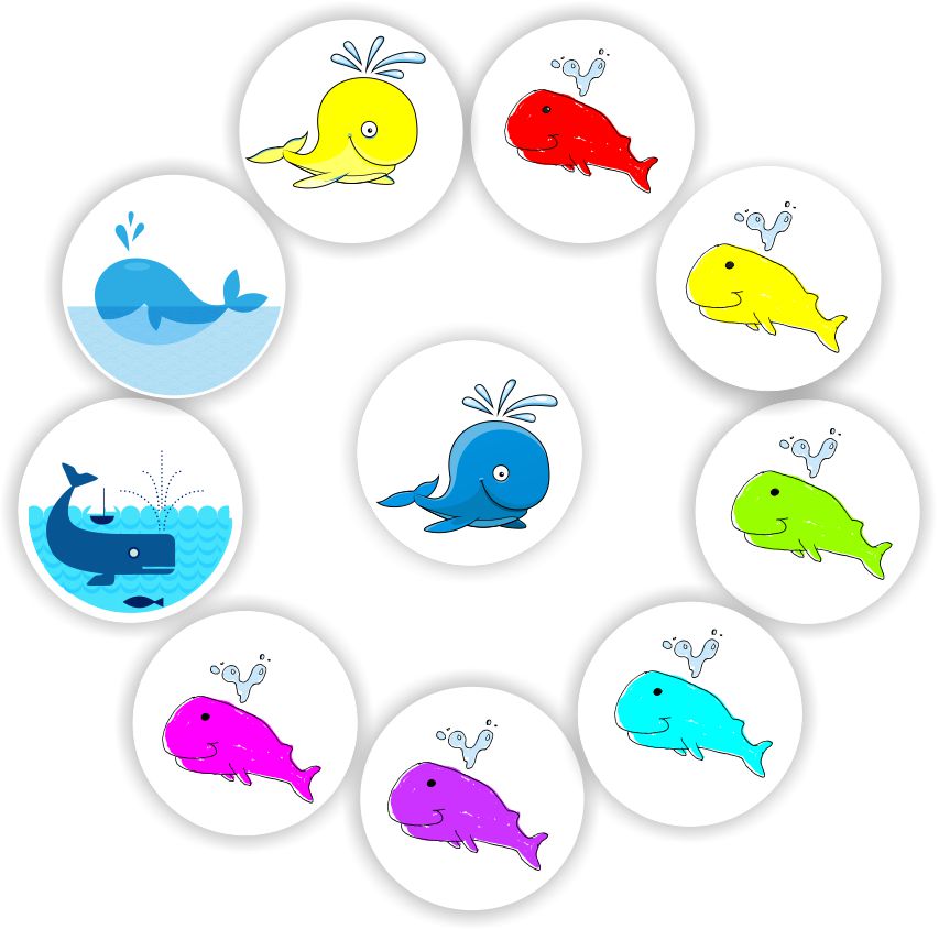 Mini Whale Stickers | Colourful Spouting Whales, reward sticker for the classroom