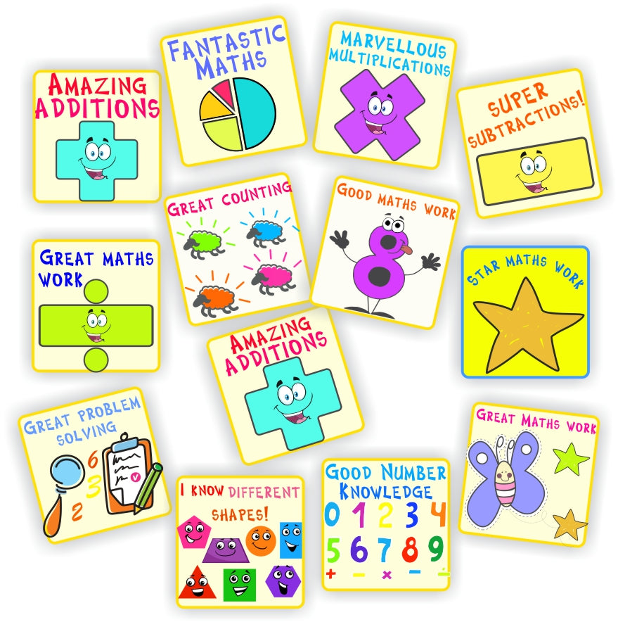 108 Maths Stickers | Maths Symbols, Shapes, Piecharts Colourful: Amazing Additions, classroom poster