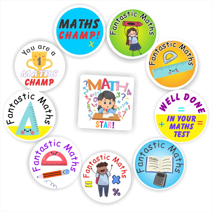 130 Maths Stickers | Fantastic Maths, Set Squares & Protractors, reward sticker for the classroom