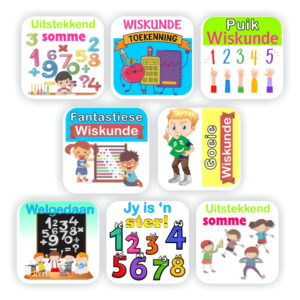 88 Maths Stickers | Afrikaans: Abacus, Numbers , Puik Wiskunde,