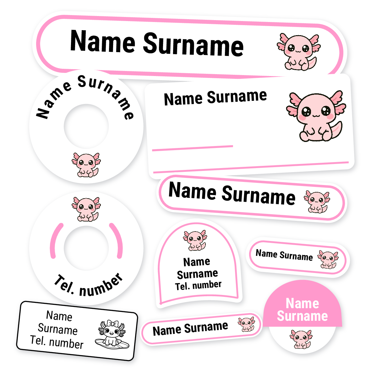 Axolotl School Label Kit, personalised name labels for school