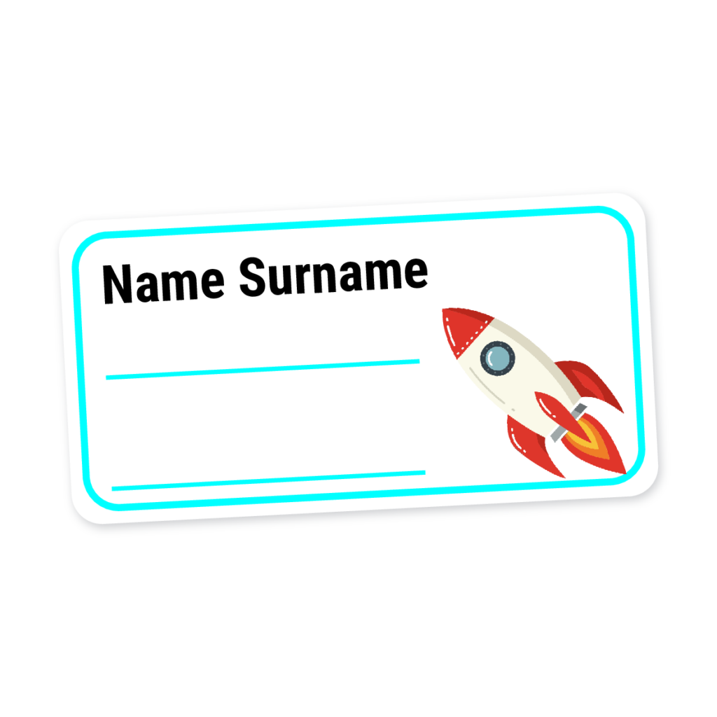 24 Personalised Book Labels | Rocket, personalised with your child's name