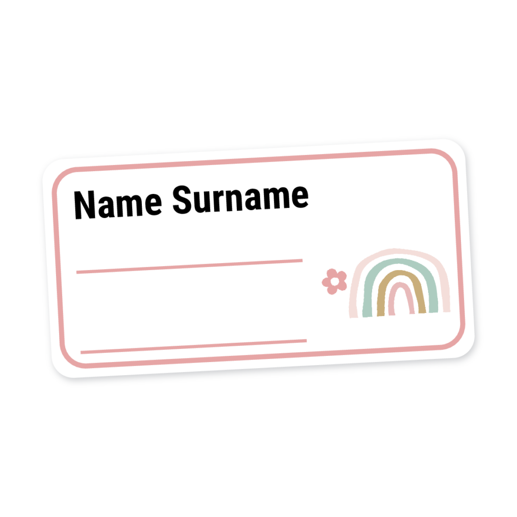 24 Personalised Book Labels | Pastel Rainbow, personalised with your child's name