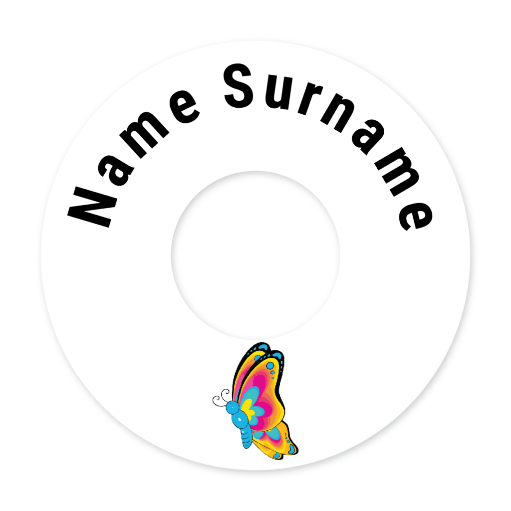 2 Personalised Bag Tags | Butterfly (Blue), personalised with your child's name