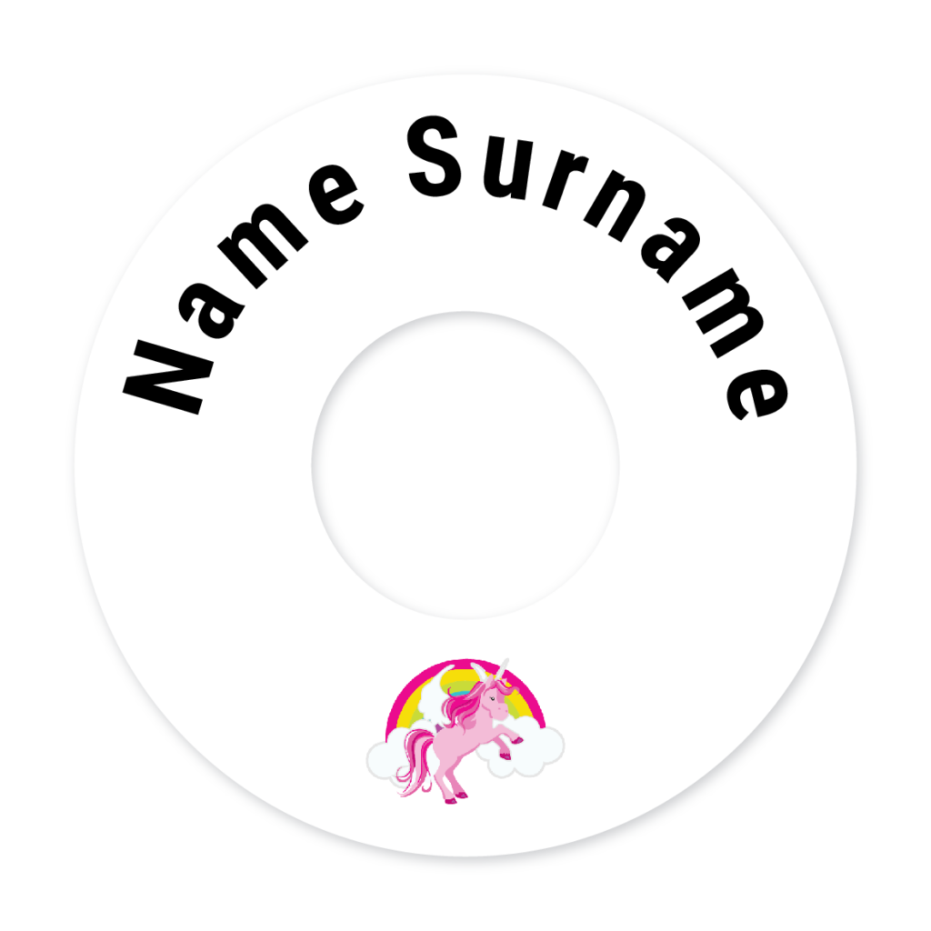 2 Personalised Bag Tags | Unicorn & Rainbow, personalised with your child's name