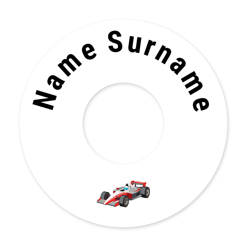 2 Personalised Bag Tags | Racing Car, personalised with your child's name