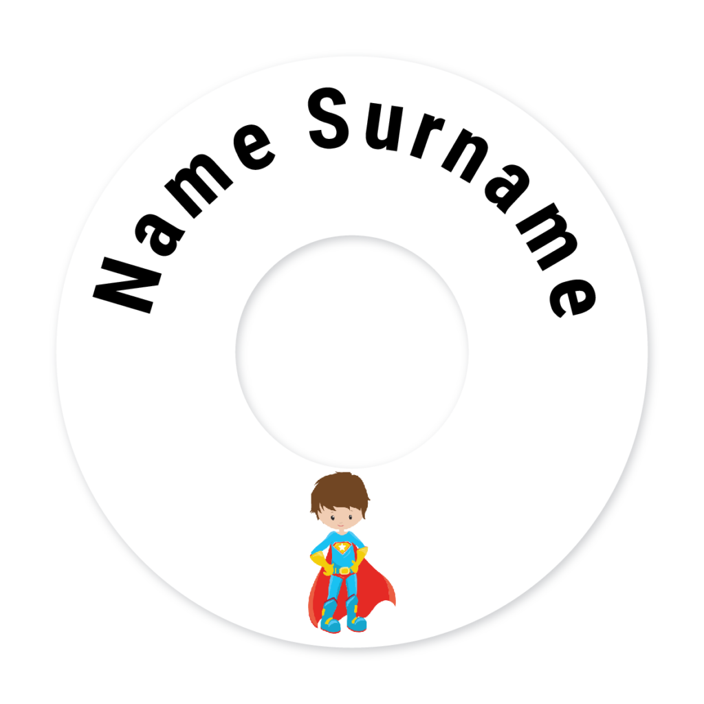 2 Personalised Bag Tags | Super Hero (Blue Suit), personalised with your child's name